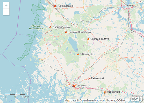 VESIMITTARI-palvelun reaaliaikaiset vedenlaadunmittausasemat Varsinais-Suomessa